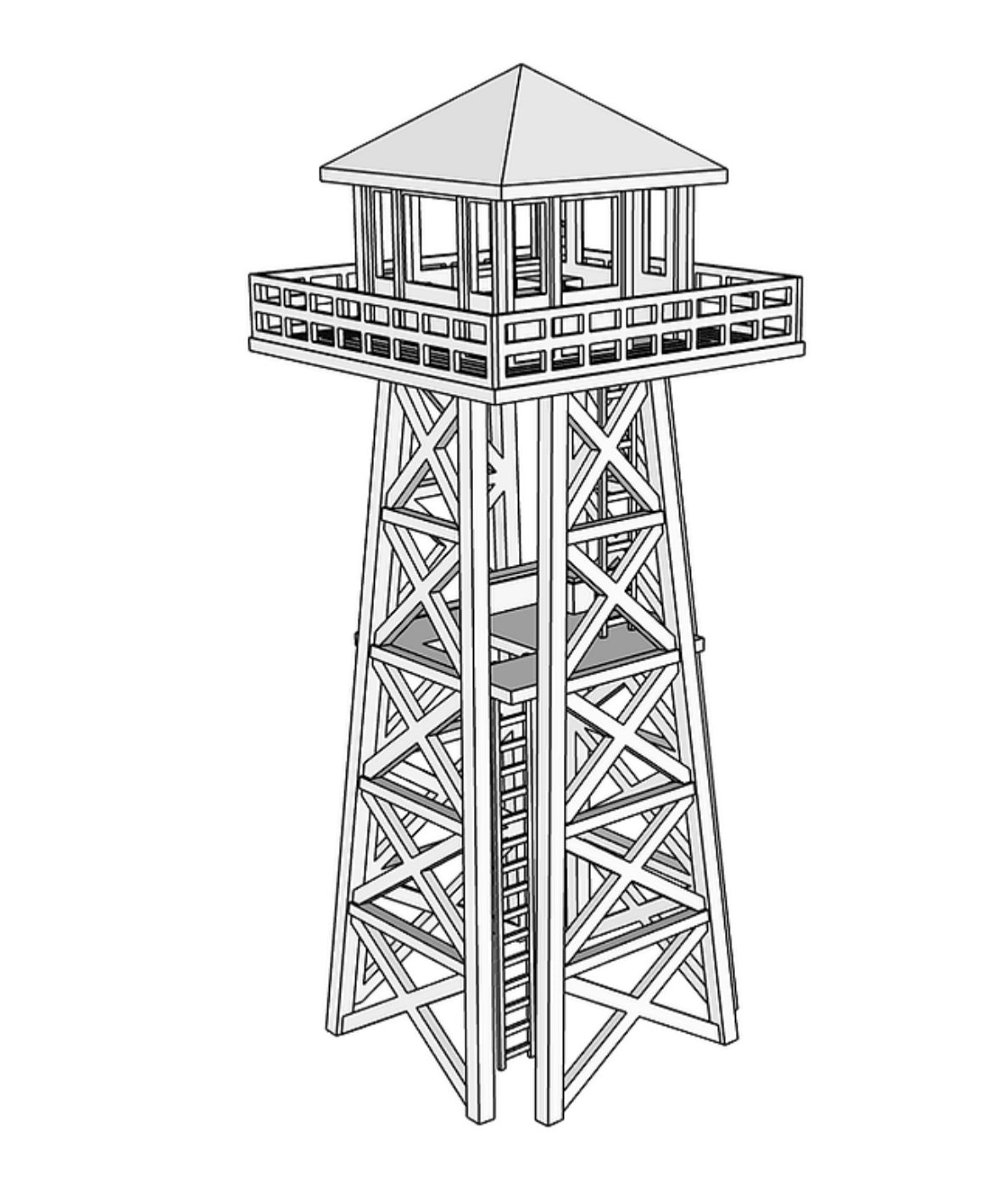 00020 - Sky Post Watch Tower - Detailed Interior- N Scale Model Kit
