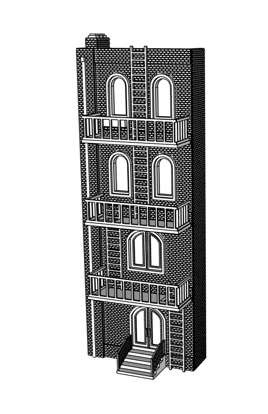 00047-1 - Low Relief - Back - Row Housing Brickline Row - N Scale Model Kit