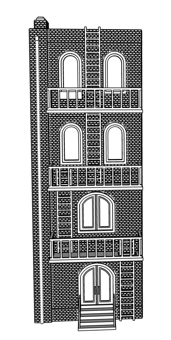 00047-1 - Low Relief - Back - Row Housing Brickline Row - N Scale Model Kit