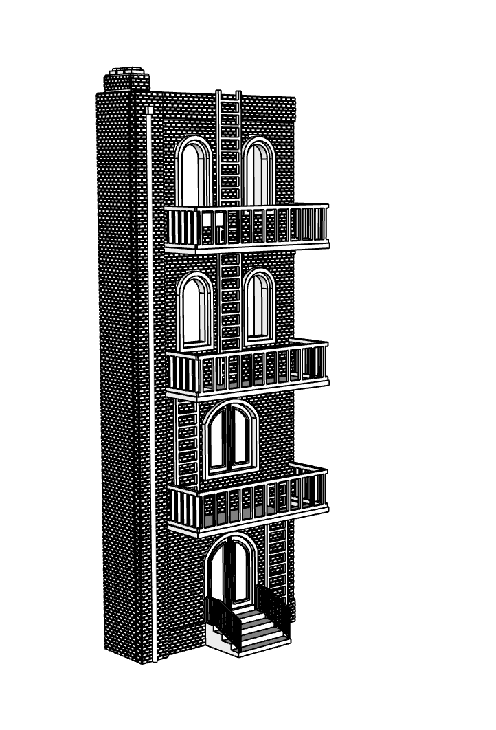 00047-1 - Low Relief - Back - Row Housing Brickline Row - N Scale Model Kit