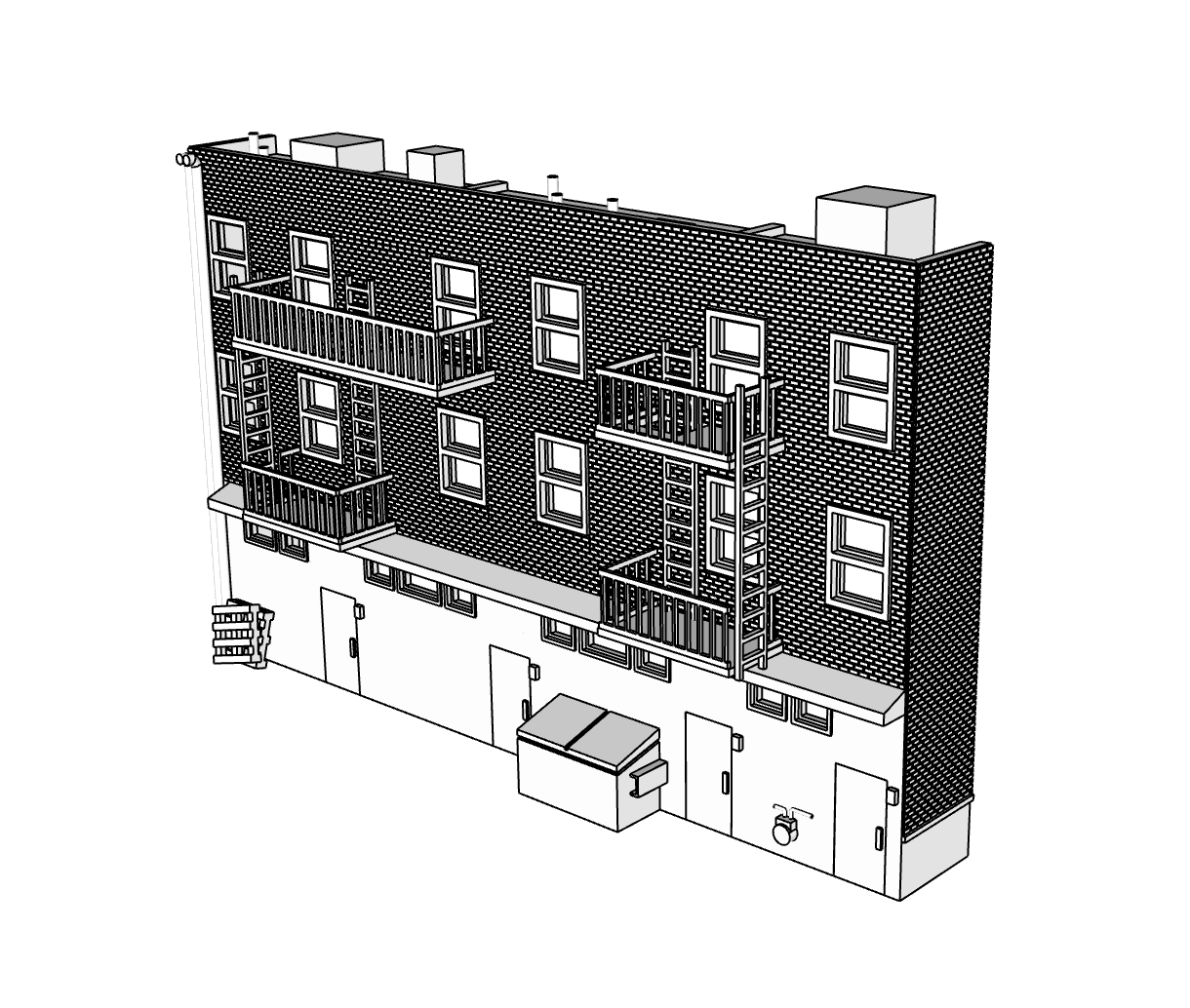 00084-1 - Low Relief - Back - Linden Row - N Scale Model Kit